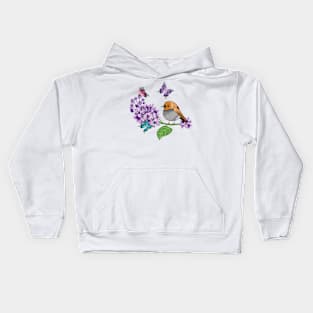 Lilac - Butterflies And Robin Bird Kids Hoodie